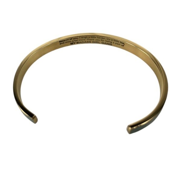 My Badass Girl Gang Semi-Open Cuff Bracelet Engraved Message Blue Gold tone - Picture 5 of 10